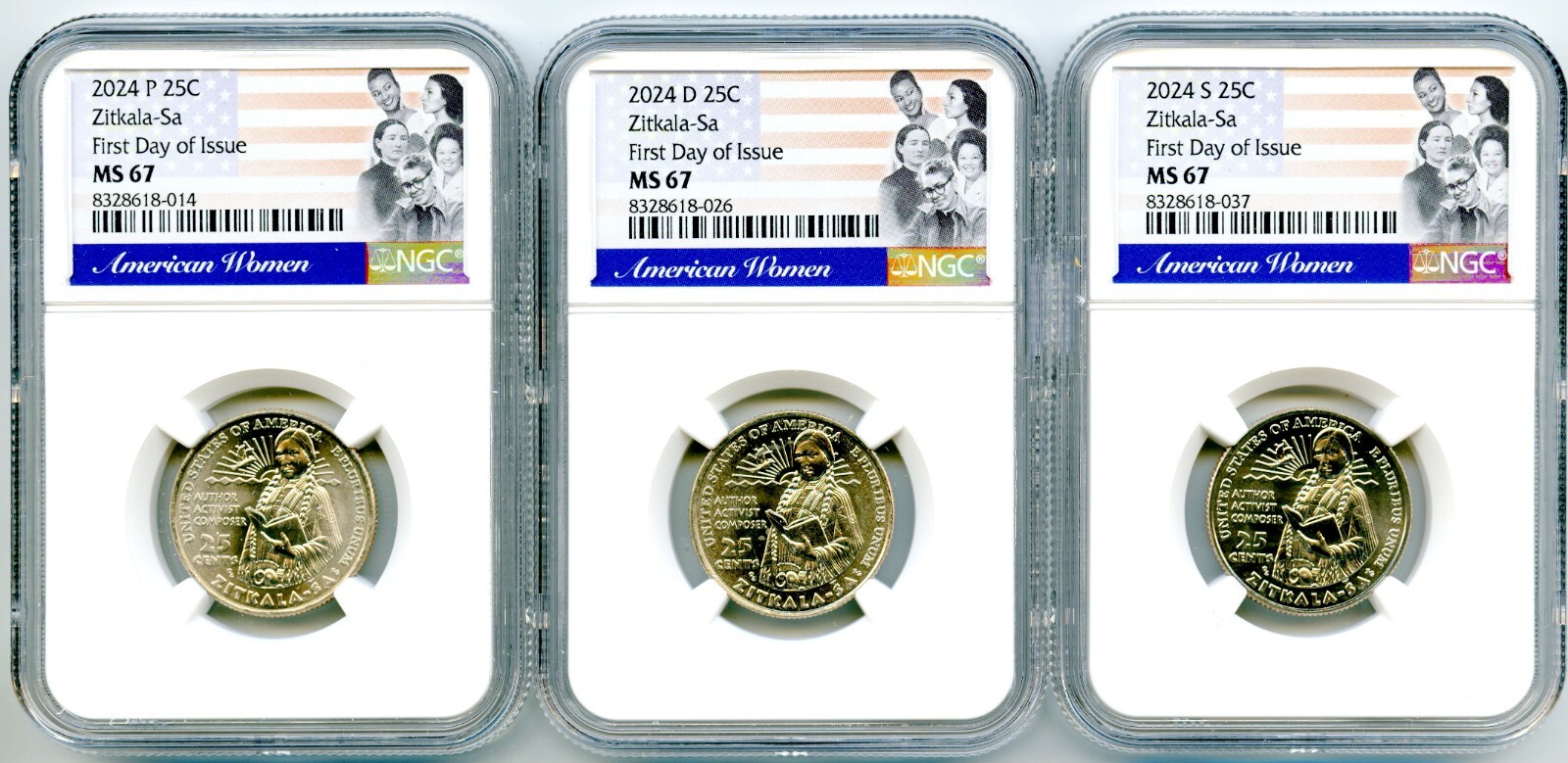 2024 P D S ZITKALA-SA QUARTER SET NGC MS67 FIRST DAY OF