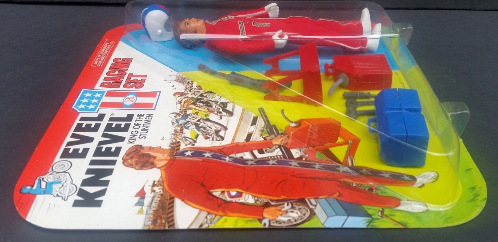 1975 EVEL KNIEVEL RACING SET Mint on Card IDEAL Toys NEW Stuntmen Figure MOC