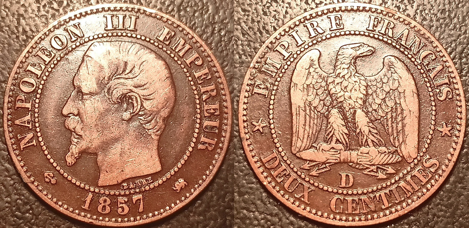 NAPOLEON 左右LIBBRA2 Napoleon III - two centimes bare head 1857 big D small lion