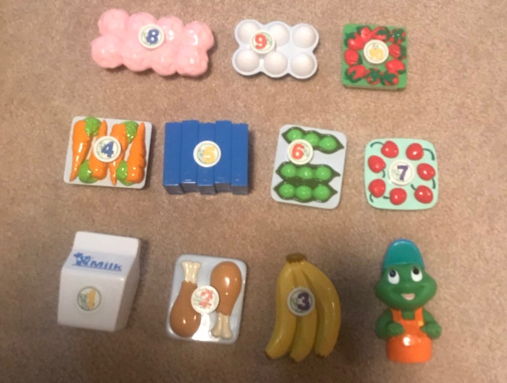 RARE HTF Leap Frog Pretend & Learn Shopping Cart Grocery Cart w/ 10 Pieces Food