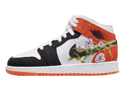 

Jordan 1 Mid SE Basketball Blossom White/Black-Starfish (DQ8390 100)
