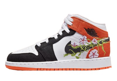 

Jordan 1 Mid SE Basketball Blossom White/Black-Starfish (DQ8390 100)