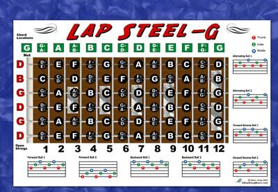 Lap Steel Guitar Fretboard Wall Chart Poster Open G Tuning Notes Rolls Chords