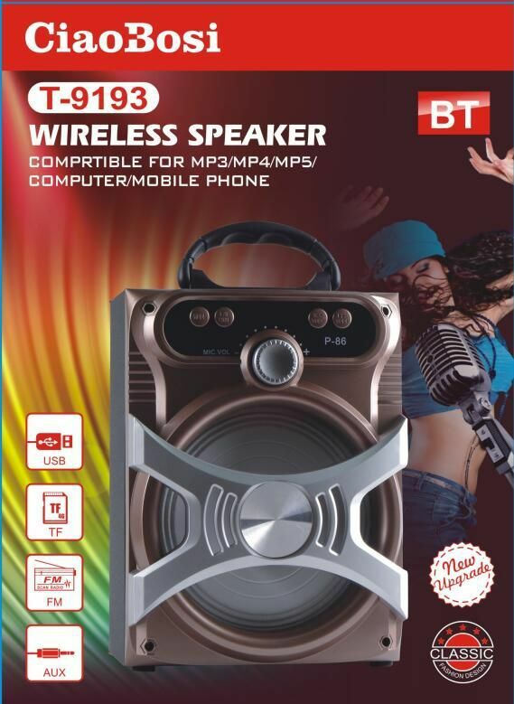 Cassa Speaker Portatile Bluetooth Aux Mp3 Usb Tf Radio Fm Karaoke T-9193 linq