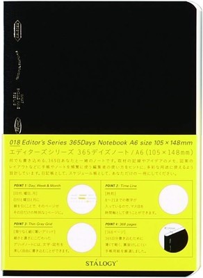 Nitoms S4103 STALOGY Notebook, A6, Squared, 365 Days Notebook, Black