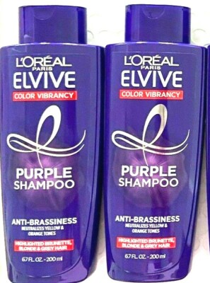 2 L'Oreal Paris Elvive Color Vibrancy Purple Shampoo Anti-Brassiness 6.7fl oz ea
