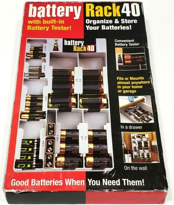 Battery Storage Rack With Battery Tester Battery Rack 40- Holds 40 Batteries