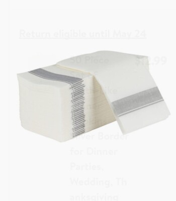 [40 Count] Cloth Feel Guest Towels Dinner Napkins With Silver Design Disposable.