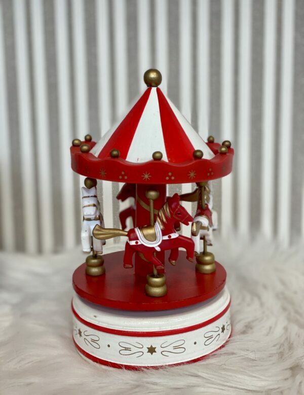 Giostrina Giostra Musicale Carosello Carillon In Legno Cavalli Rossa Bianca
