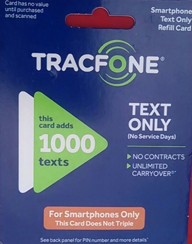 TRACFONE 1000 TEXTS for Smartphone Only. Delivered thru eBay messaging.