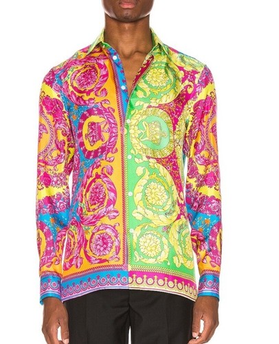 Versace Mens Pop Neon Baroque Print Button Up Shirt Size 43