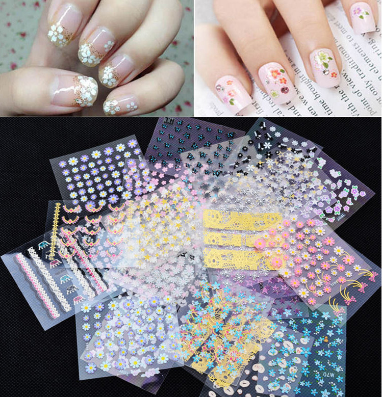 10PCS DIY Nail Art Sticker Decal Daisy Flower Lace Butterfly