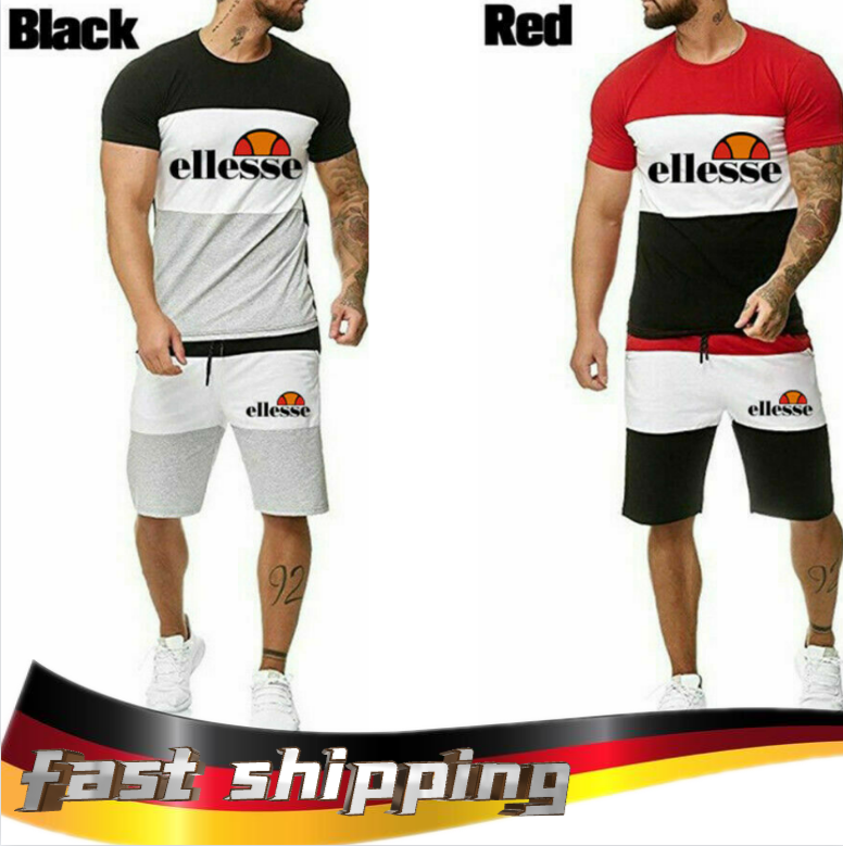 2Pcs Herren Kurzarm Trainingsanzug Set T-Shirt Tops Shorts Gym Jogginganzug DE