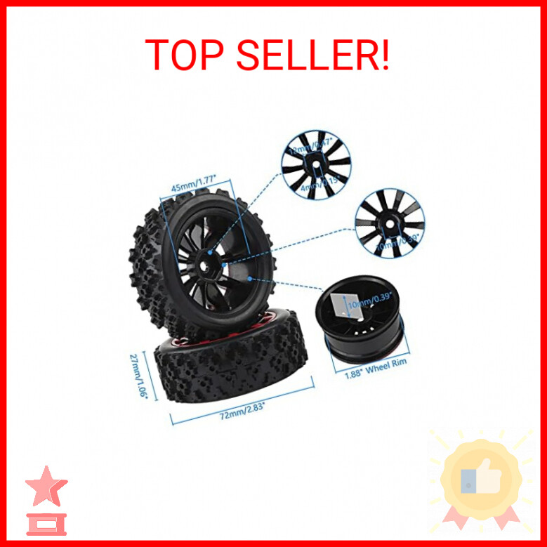 1/10 RC Car Tires 12mm Hex Wheels and Tires for 1/18 Truck 1/12 to 1/16 Buggy Sl