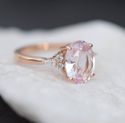 Oval peach sapphire engagement rings deals