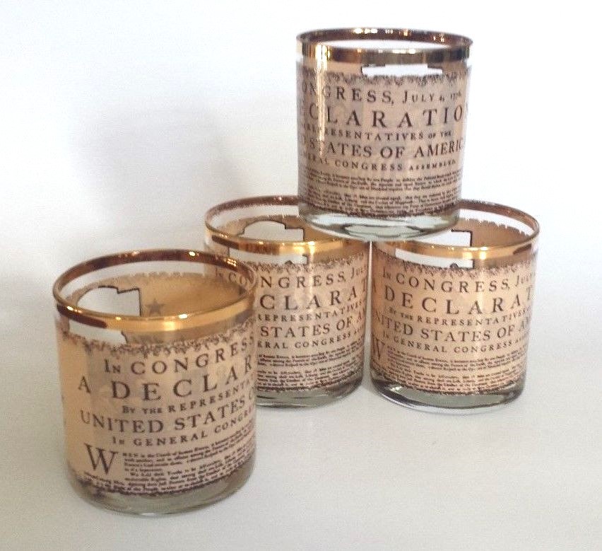 Set/4 Whiskey Old Fashioned Low Ball Glasses 1776 1976 Liberty Bell Patriotic