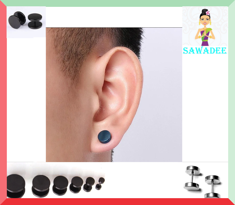 Coppia di Orecchini Acciaio Finto Dilatatore Espansore Unisex Fake Plug Stud eBay