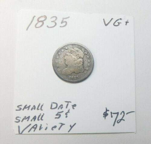 PRE CIVIL WAR 1835 EARLY BUST 1/2 DIME V.G. AND ORIGINAL, NEVER CLEANED!!!!!!!!!