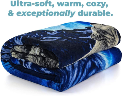 Wolf Fleece Blanket 75 x 90 inches Queen Size Super Soft Plush Throw for All