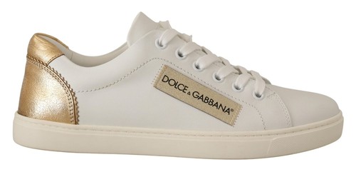 Pre-owned Dolce & Gabbana Dolce&gabbana Women White Sneakers 100% Leather Athletic Trainer Shoes Sz Eur 35