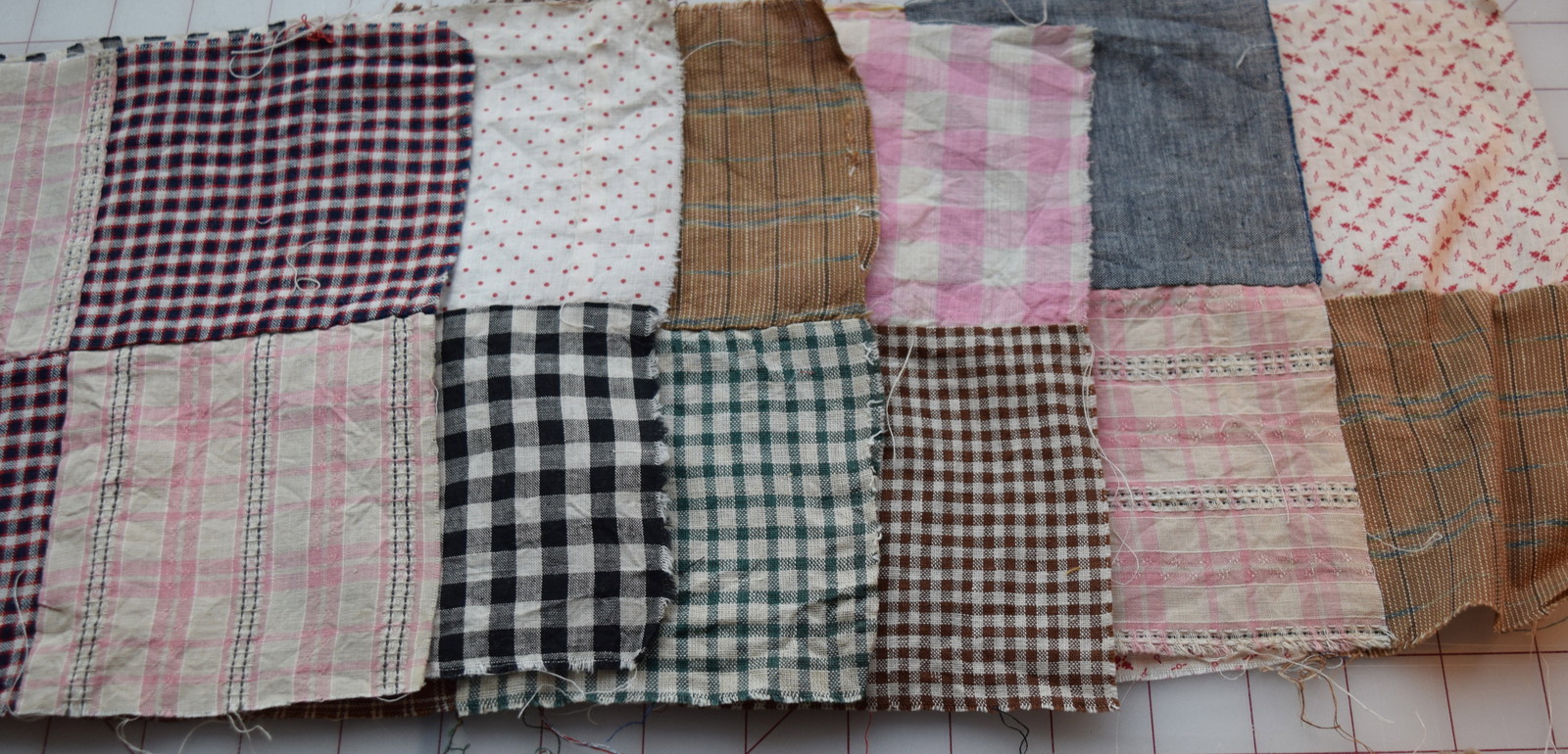 12 1900-20 4 Patch Quilt blocks, beautiful thread dyed plaids, checks, prints