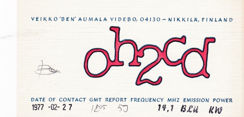 Q108 Carte Qsl Radio Amateur OpÃ©Rateur Oh2cd De Veikko Ben Aumala A Nikkila Finl