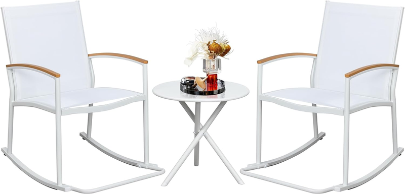 3 Piece Outdoor Rocking Bistro Set, Small Outdoor Furniture, Front Porch, Garden