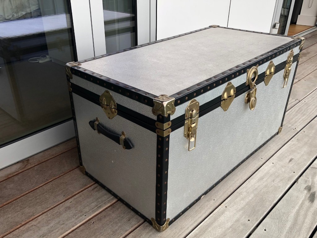 Large Silver Trunk Chest Storage box Travel Trunk Blanket Box