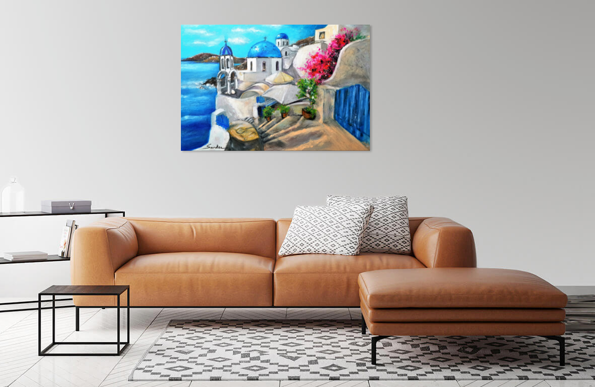Santorini, Greece Colorful Island Art Wall Print Affordable Modern
