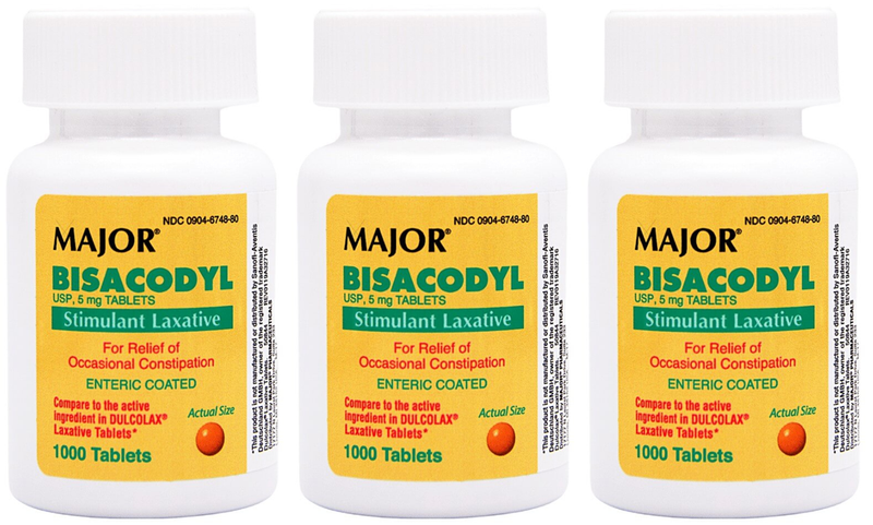 3-PACK Major Bisacodyl Stimulant Laxative Constipation Relief 1000-Count Each