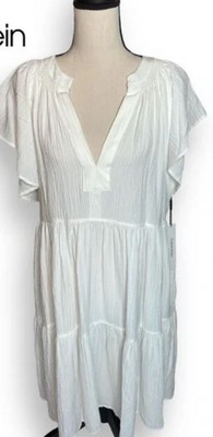 

Женское газовое многоярусное платье Calvin Klein с разрезом, кремовое,  лет, Cream