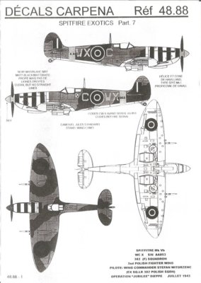 1/48 Decal Carpena 4888 Spitfire Exotics part 7 Uk US ans Sweden