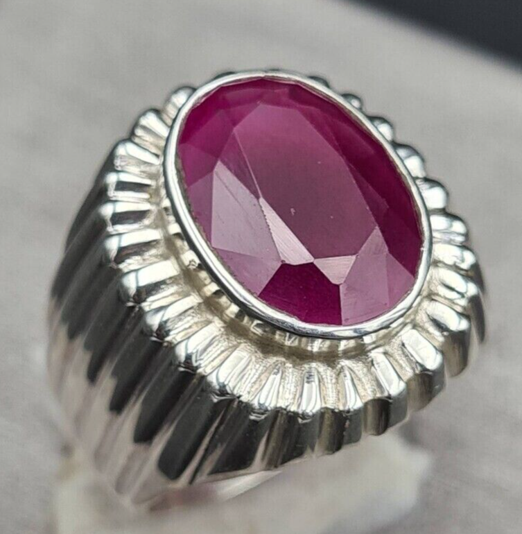 Pre-owned Handmade Mens Ruby Ring From African Mines High Quality Flux Filled Mens Ruby Pink Ruby