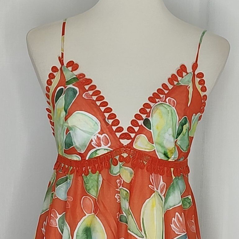 Pre-owned Charo Ruiz Ibiza Maxi Dress M Salamanca Terra Fruits Orange Cotton Resort Summer