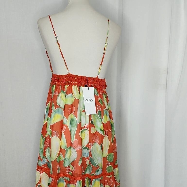 Pre-owned Charo Ruiz Ibiza Maxi Dress M Salamanca Terra Fruits Orange Cotton Resort Summer