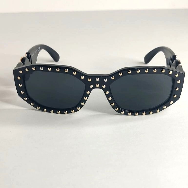 Pre-owned Versace Sunglasses Ve4361 539787 Medusa Biggie Black Gold Studs Rectangle