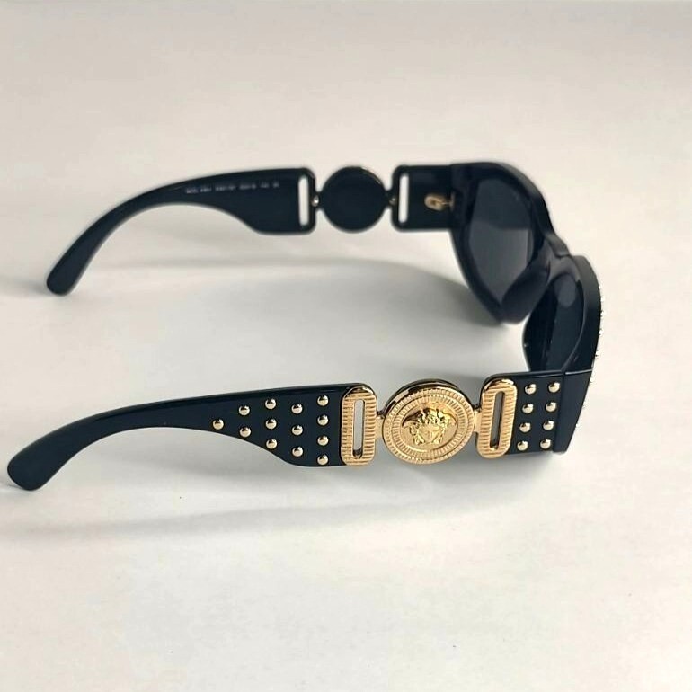 Pre-owned Versace Sunglasses Ve4361 539787 Medusa Biggie Black Gold Studs Rectangle
