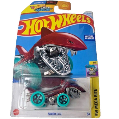 HOT WHEELS 2024 SHARK BITE DARK RED 18/250 HTC94 SEEN ON NETFLIX LET'S RACE SHOW