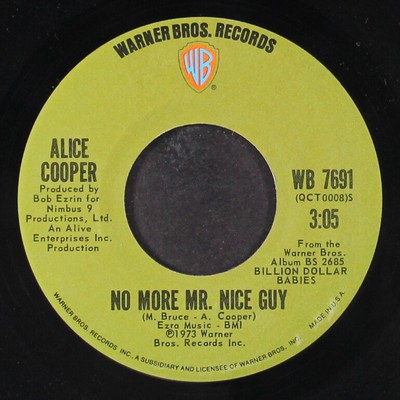 ALICE COOPER: no more mr. nice guy / raped and freezin'  WB 7'' Single 45 RPM