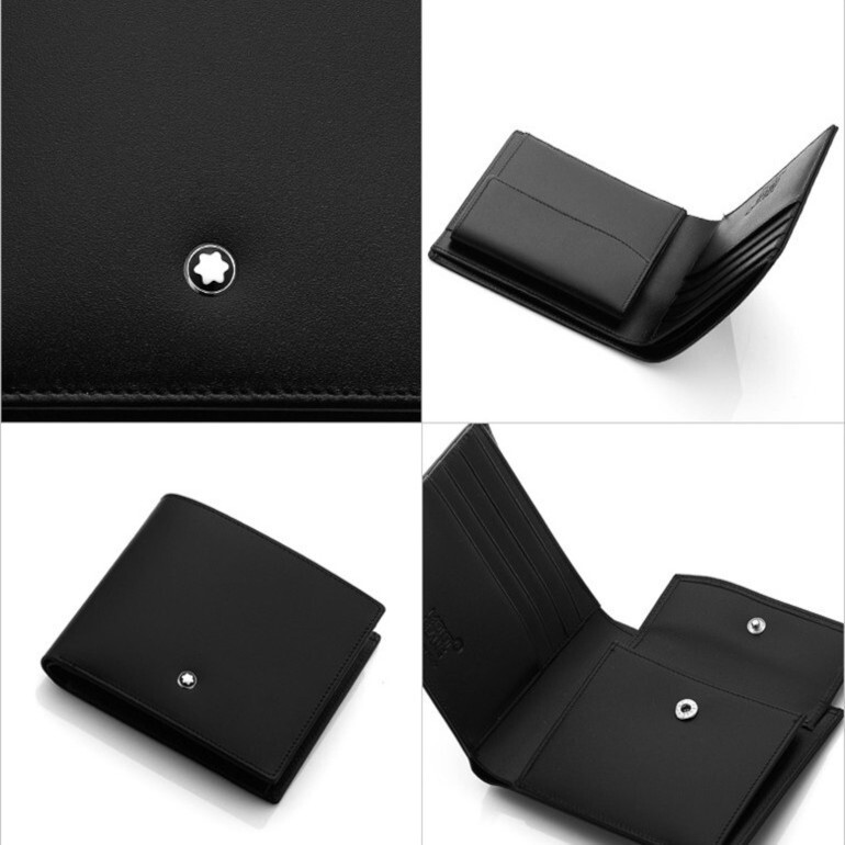 Pre-owned Montblanc Meisterstück Leather Bifold Wallet Purse Card Coin Holder For Men In Black