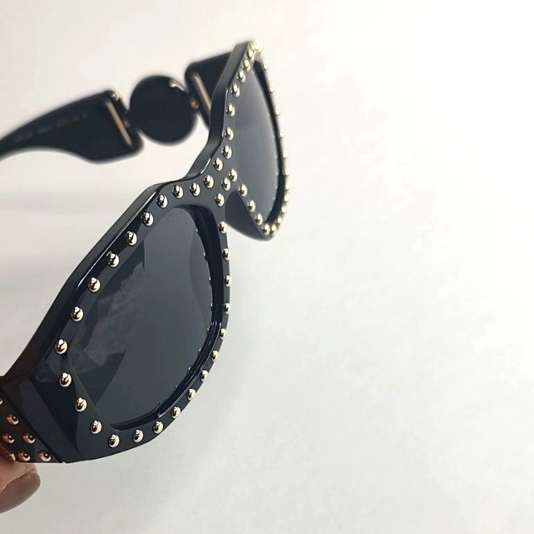Pre-owned Versace Sunglasses Ve4361 539787 Medusa Biggie Black Gold Studs Rectangle