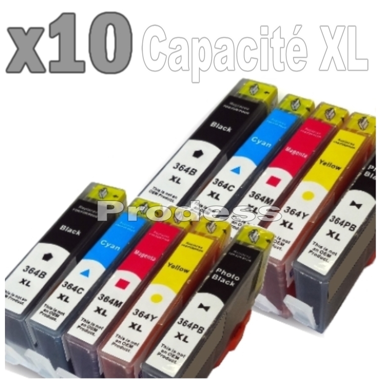 Lot 10 Cartouches Encre Compatible Hp C 5300 SÃ©Ries 364 Xl 364xl Puce IntÃ©GrÃ©E