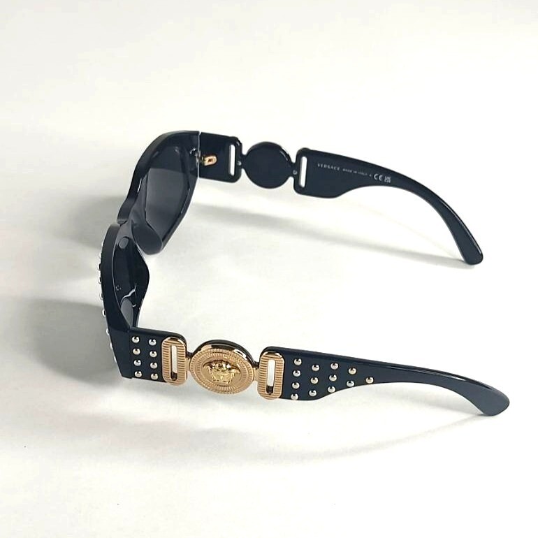Pre-owned Versace Sunglasses Ve4361 539787 Medusa Biggie Black Gold Studs Rectangle