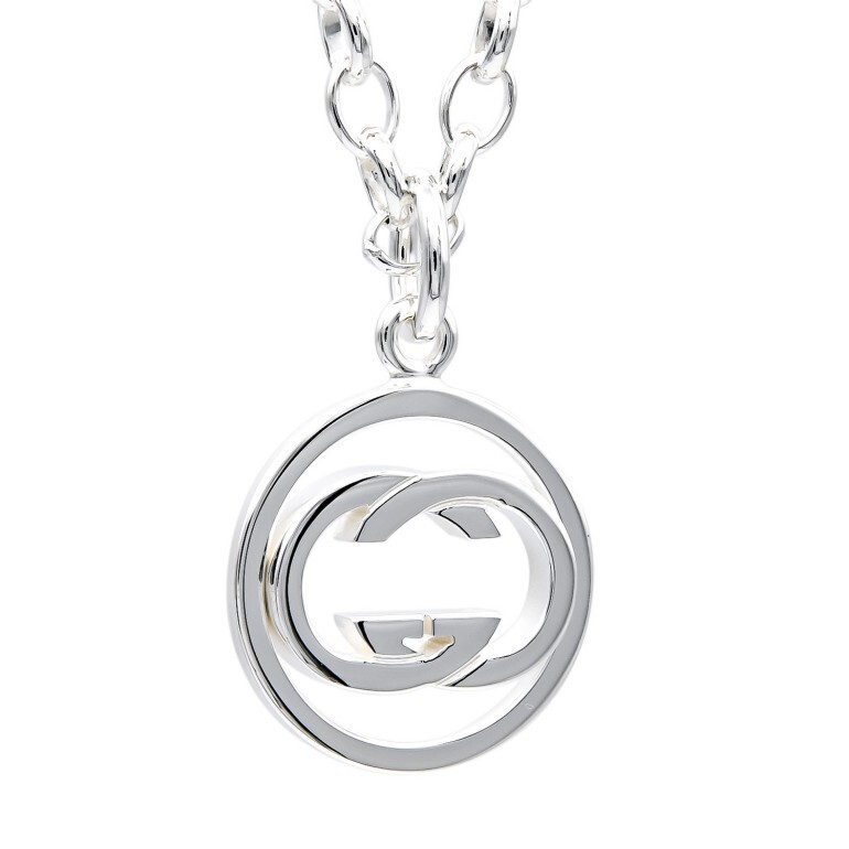 GUCCI necklace jewelry GG logo pendant BRANDED silver 925
