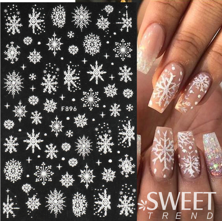 3D White Glitter Christmas Snowflake French Nail Art Sticker Manicure DIY NH22