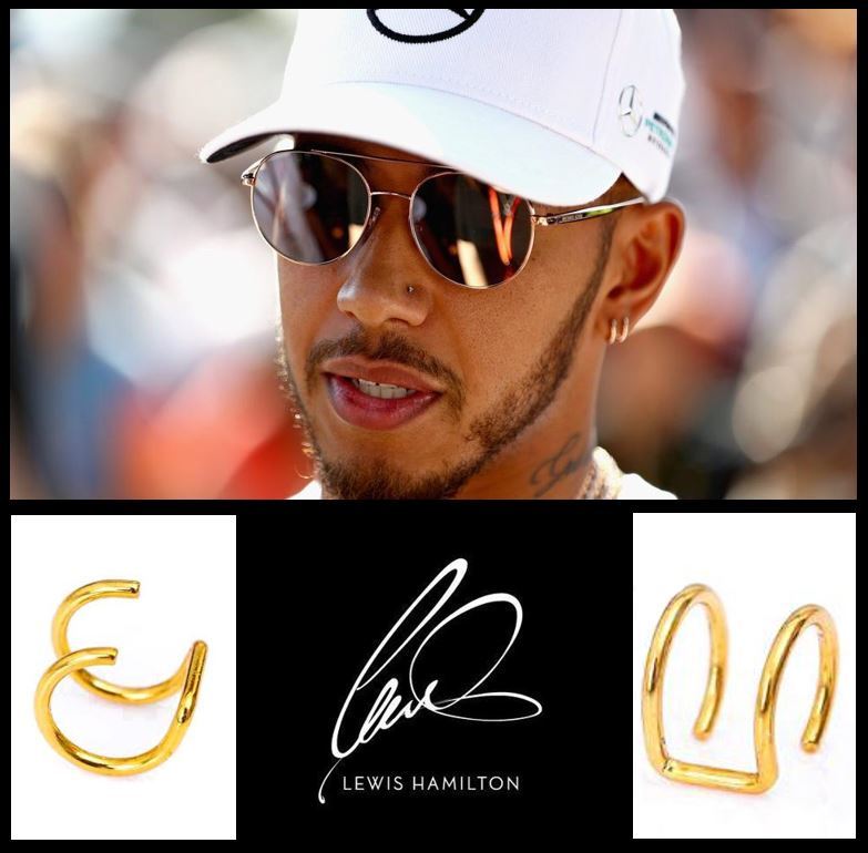 Men's: Lewis Hamilton 9ct Gold Plated 8mm Twin Hoop Clip-On
