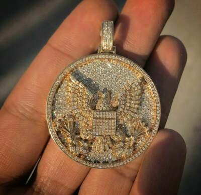 Pre-owned Nsg 2ct Pass Diamond Tester Moissanite Mens Fully Filed Flying Bird Pendant Silver In White