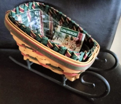 Longaberger RARE 1998 Dashaway Sleigh Basket set w/runners MINT FREE SHIPPING!