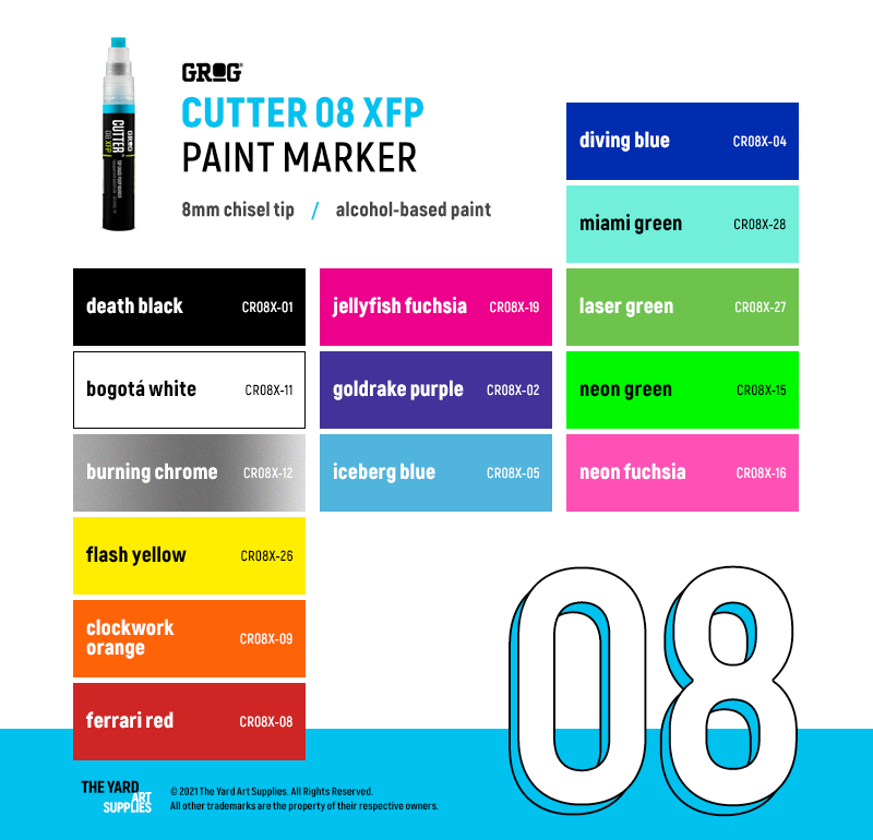 Grog Cutter 08 XFP Paint Marker 8mm Chisel Tip Graffiti Art Writing Supplies 