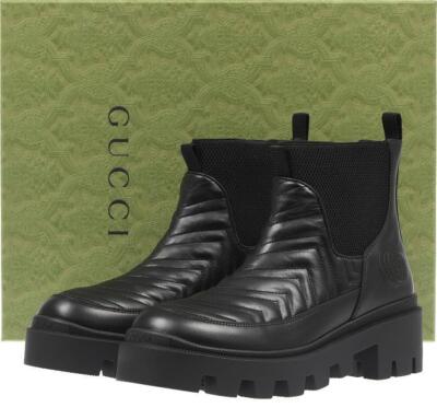NEW GUCCI BLACK CHEVRON LEATHER GG DETAILS ANKLE BOOTS SHOES 36/US 6